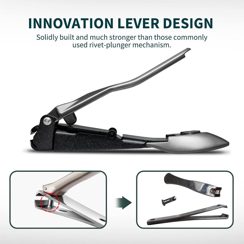 VANWIN Nail Clippers with Catcher, No Splash Fingernail Toenail Clippers with Sharp Curved Blade and Glass Nail File, Wide Jaw Opening Stainless Steel Nail Cutter Trimmer for Seniors Adult Men Women - Image 4